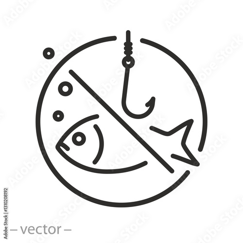fishing prohibited icon, stop fish poacher, thin line symbol on white background - editable stroke vector illustration