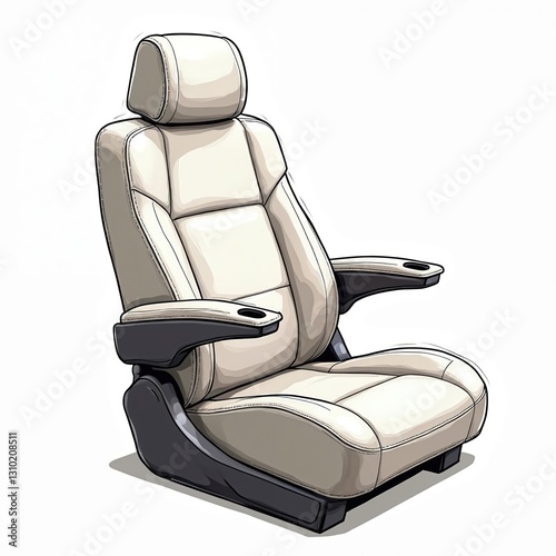 Reclinable car seat illustration on white background. Automotive element with adjustable comfort. Beige leather chair with black details. Modern auto seat design for transport interior. photo