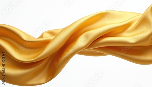 Flying golden silk cloth with smooth flowing lines shows sense of luxury, grandness and elegance. Gold textile fabric flag background with soft and wavy smooth satin and flowing lines.