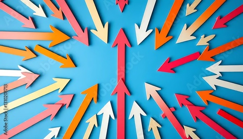 Conceptualization showing opposing arrows and one arrow going upwards leadership