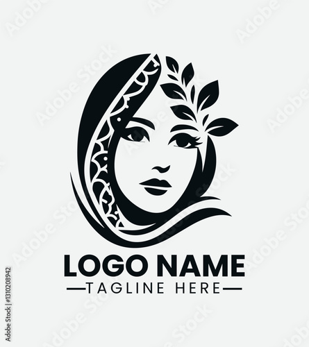 Beautiful Hijab Woman Logo Design, Muslimah Fashion Logo