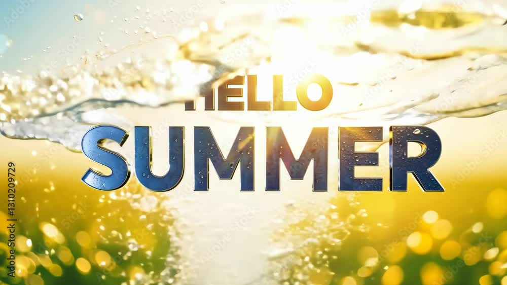 Bright summer scenes with bold text and sunlit landscapes. Hello summer
