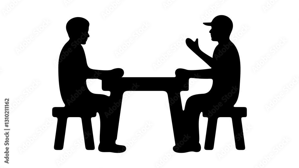 People are sitting at the table and talking, graphic animation. Black. Transparent background motion design. 4K resolution