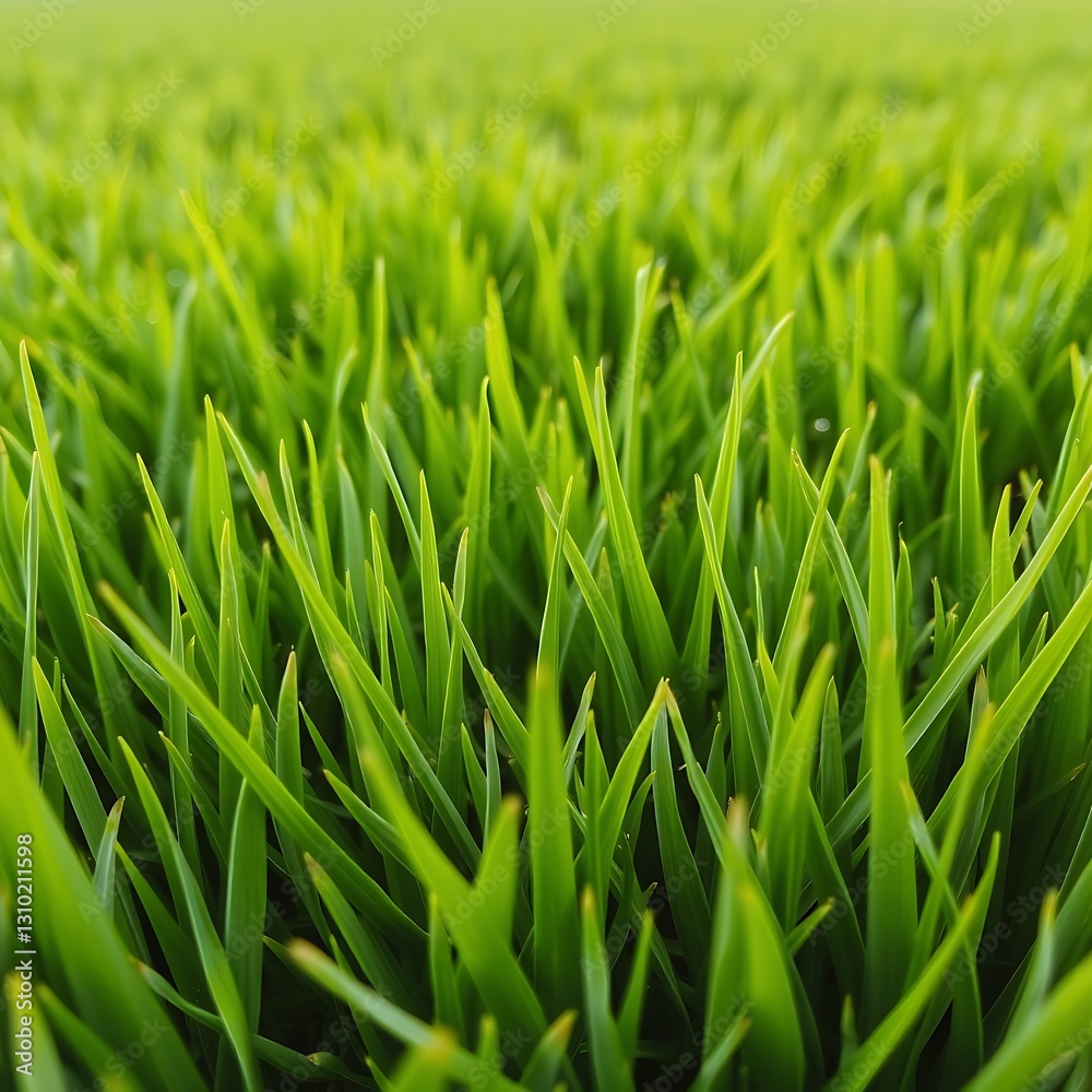 Fototapeta premium Lush Green Grass Blades in Early Spring Sprouting with Vibrancy