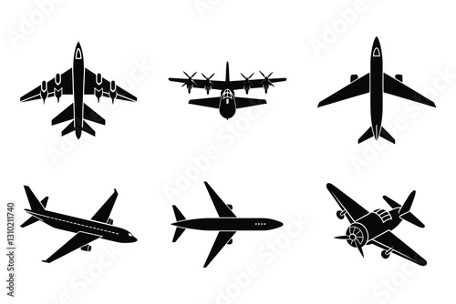 
Airplane silhouette vector,Silhouette jet flying plane icon, airplane flat symbol isolated illustration,Airplane icon set vector on white background