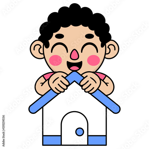 cute kid holding a house