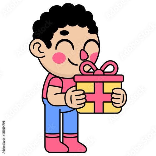 cute kid holding a gift