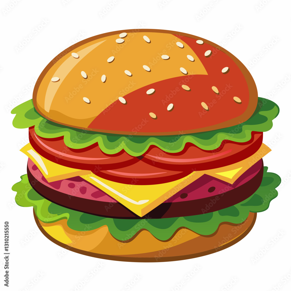 Colorful cartoon hamburger with fresh ingredients on a white background Colorful cartoon hamburger with fresh ingredients on a white background