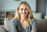 Blond woman in a relaxed pose with a calm and peaceful expression