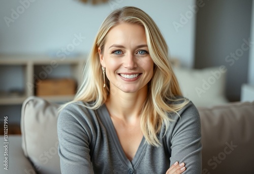 Blond woman in a relaxed pose with a calm and peaceful expression