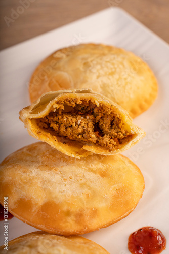 Primer plano de Empanada de Carne Molida.