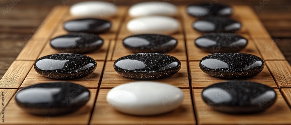 Go game stones on wooden board, close-up, strategy Go game stones on wooden board, close-up, strategy