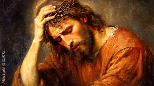 Easter motif, the portrait of Jesus Christ with a crown of thorns on his head, oil painting, crucifixion of jesus christ
