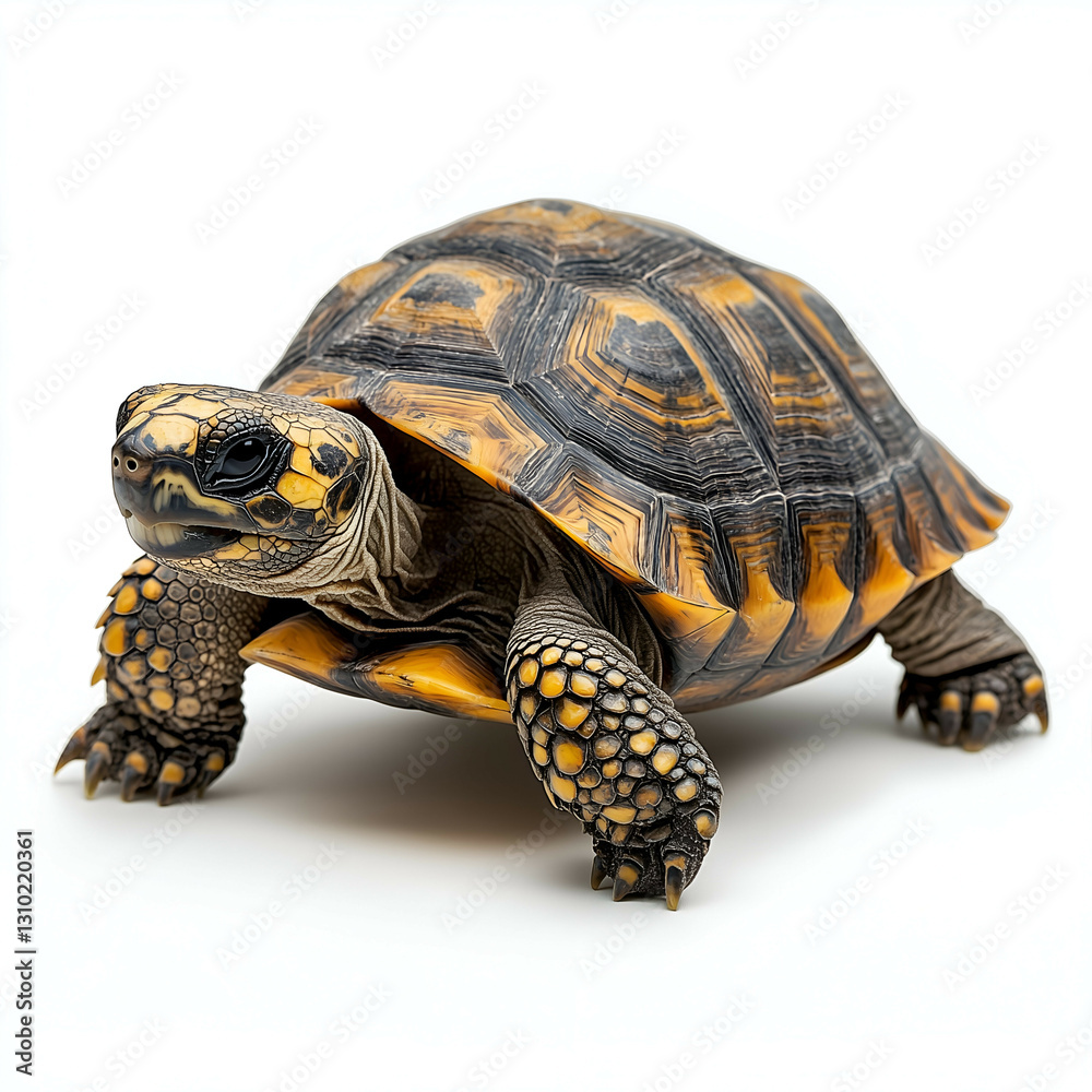 Fototapeta premium Close-Up of a Yellow Patterned Shell Turtle in Its Natural Habitat: Captivating Wildlife Portraits for Turtle Lovers and Reptile Enthusiasts