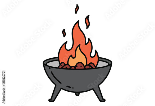 Firepit vectors, A vibrant campfire/bonfire vector icon featuring burning logs. This design illustrates a fire bowl with a silhouette of a fireplace, creating a striking graphic representation.