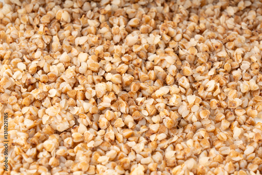 Boiled Buckwheat Texture, Cooked Buck Wheat Grains Pattern, Crumbled Porridge Background