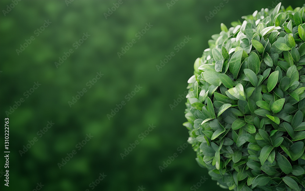 Fototapeta premium A detailed close-up of a perfectly trimmed spherical green shrub with lush leaves
