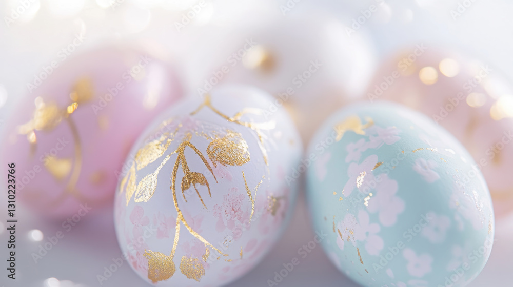 Fototapeta premium Delicately painted easter eggs with gold floral designs
