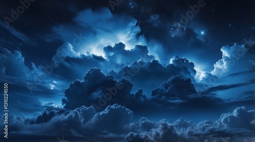 Night sky with clouds and moonlight on a navy blue background