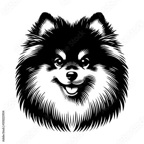 Pomeranian's head is a black and white logo. EPS vector graphics.