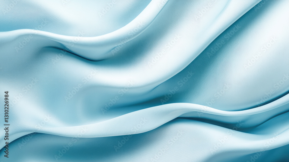 Obraz premium Elegant soft blue silk fabric with flowing waves and texture
