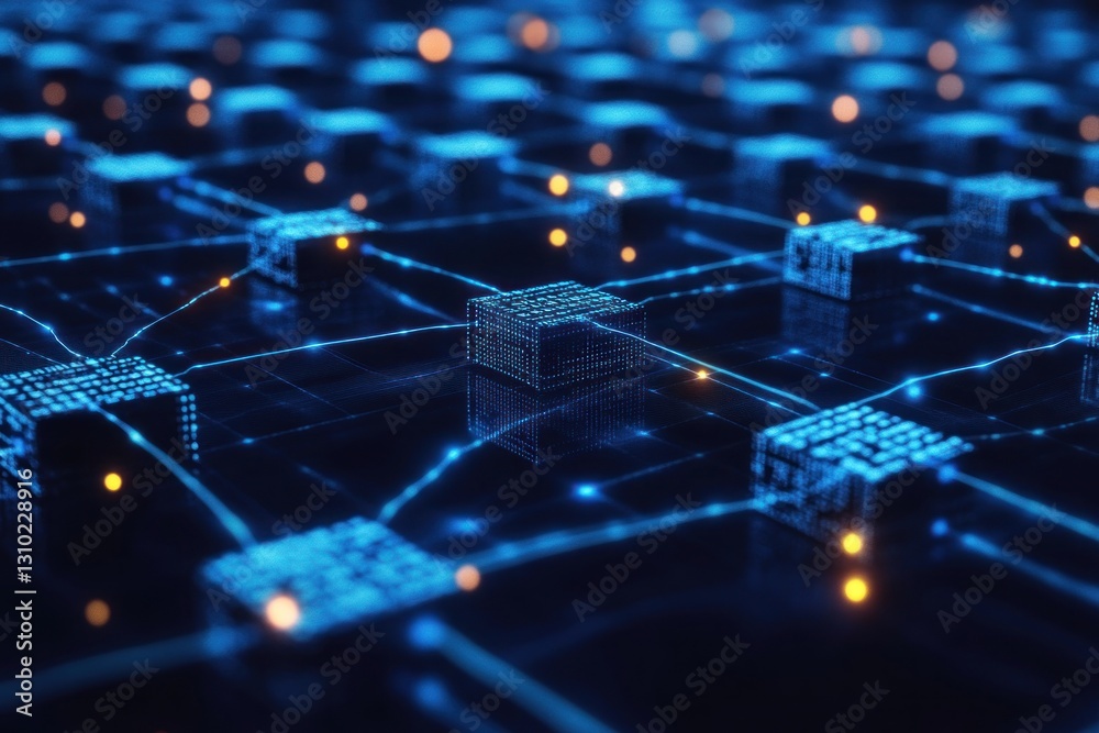 Obraz premium Abstract network of interconnected data cubes.