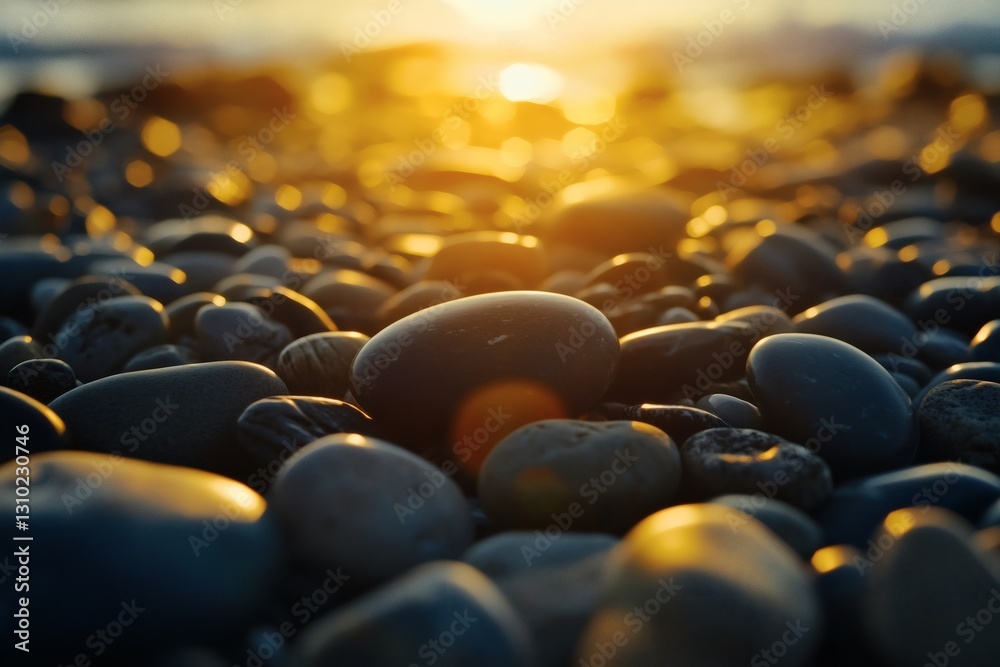 Obraz premium Zenith Serenity: Smooth Beach Stones Bathed in Glimmering Twilight Radiance