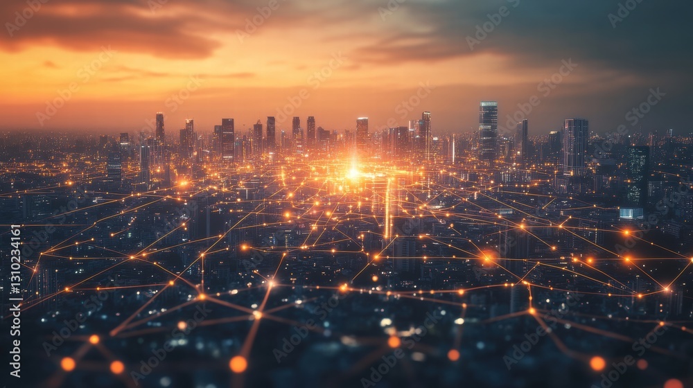 Fototapeta premium Artificial Intelligence-Powered Smart City with Data