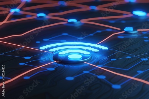 Wireless communication symbol on a futuristic digital network background