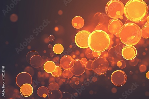 Glowing orange bubbles illuminated against a dark background with a soft texture