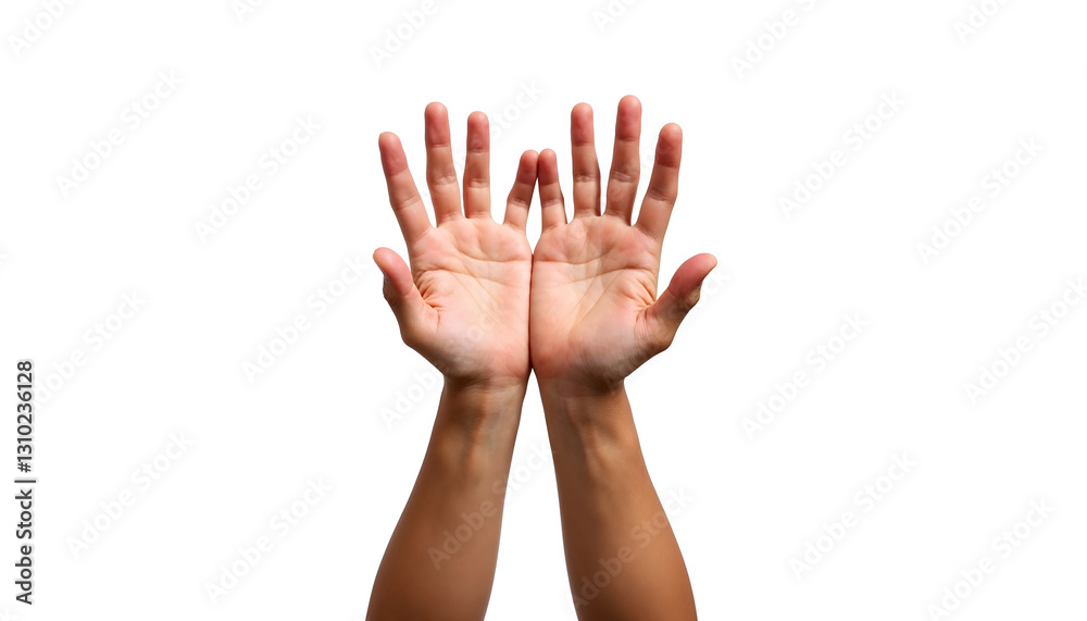 Fototapeta premium Hands reaching upwards against a white background