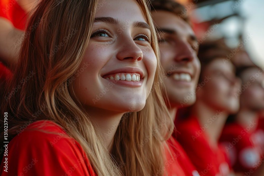 Fototapeta premium Generative AI image of excited sports fan supporting celebrating victory stadium during intense match day