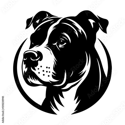 Pit bull terrier's head is a black and white logo. EPS vector graphics.