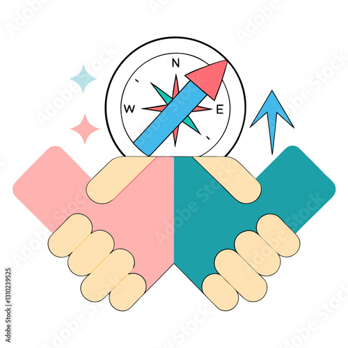 Creative collaboration icon with compass, teamwork concept