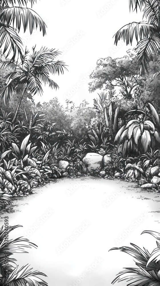 custom made wallpaper toronto digitalJungle clearing. Lush plants in a grayscale landscape. A perfect background, wallpaper, or illustration