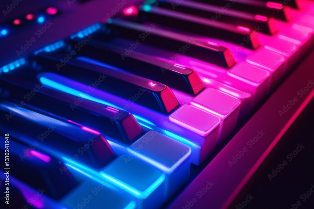 Obraz premium Neon-Lit Keyboard Keys Illuminated in Vivid Blue – Futuristic Technology, Gaming, and Cyber Aesthetics