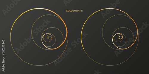 Golden ratio spiral, proportion golden ratio. Fibonacci numbers, geometric ratio of figures, method golden section.