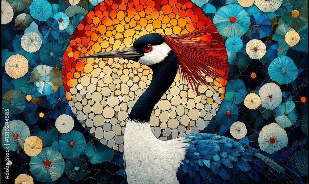 Fototapeta premium Elegant crane mosaic sunset backdrop