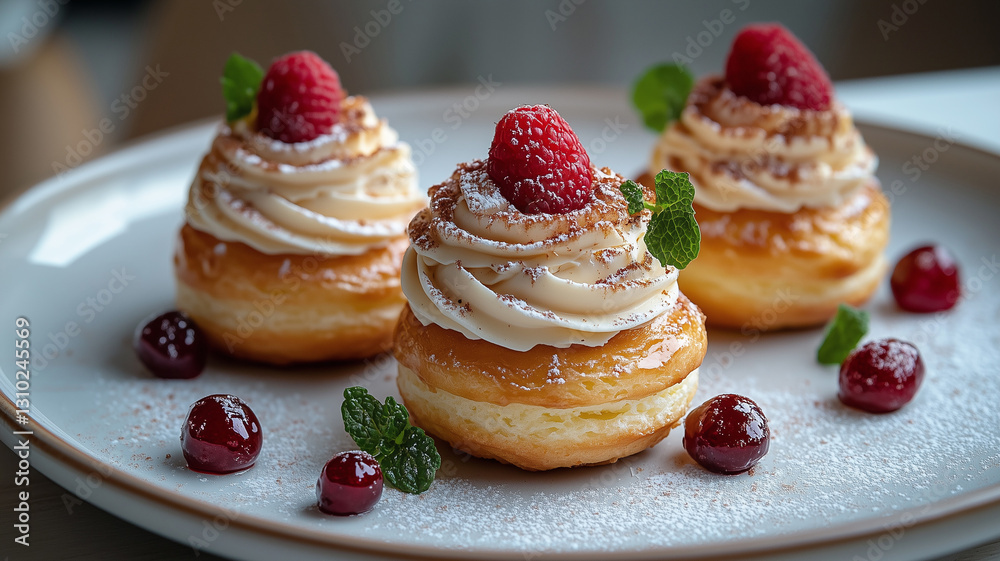 Profiteroles choux with a custard cream creme a Profiteroles choux with a custard cream creme a