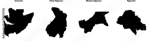 Estuaire, Haut-Ogooue, Moyen-Ogooue, Ngounie outline maps photo