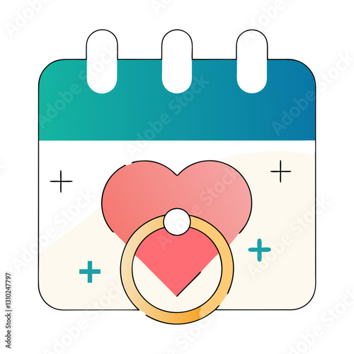 Engagement icon representing love on calendar, romantic concept