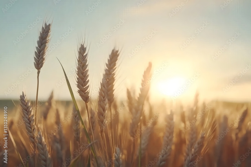 Golden wheat field illuminated by the setting sun creating an idyllic scene Golden wheat field illuminated by the setting sun creating an idyllic scene