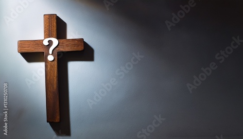 christian cross with question mark cast shadow graphic background