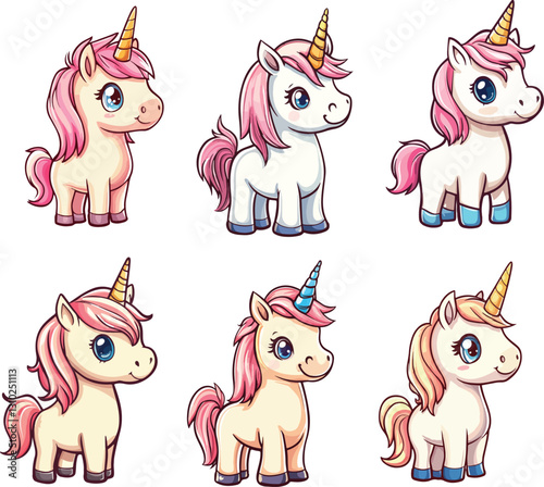 set of adorable unicorn characters