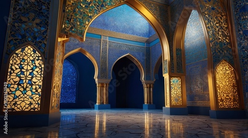 Stunning Islamic Architecture Blue Gold Mosque Interior