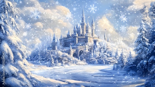 An enchanting snow landscape with castle