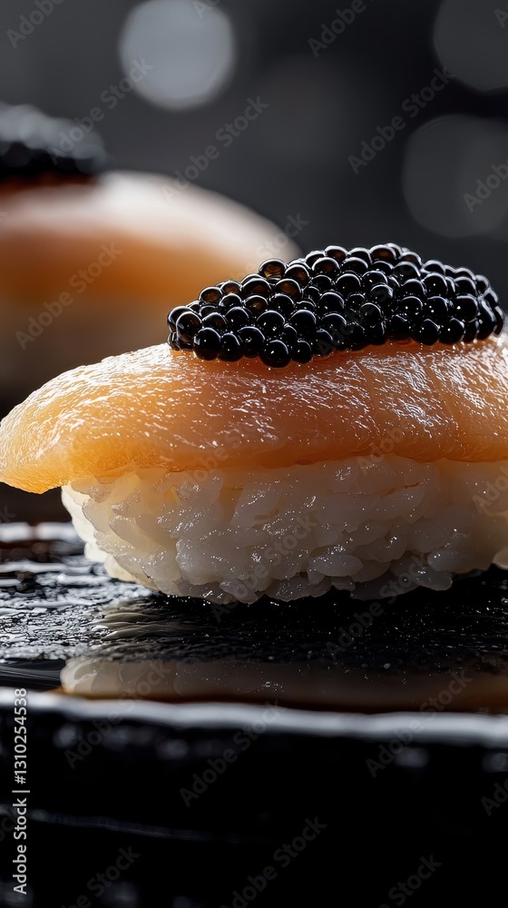 luxury salmon nigiri sushi with black caviar, gourmet japanese cuisine, premium seafood delicacy luxury salmon nigiri sushi with black caviar, gourmet japanese cuisine, premium seafood delicacy