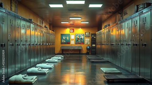 Sleek sports locker room with benches HD images