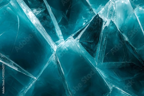 Abstract representation of fractured ice with striking teal coloration