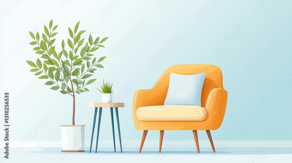 Fototapeta premium Cozy Living Room with Stylish Chair and Potted Plants